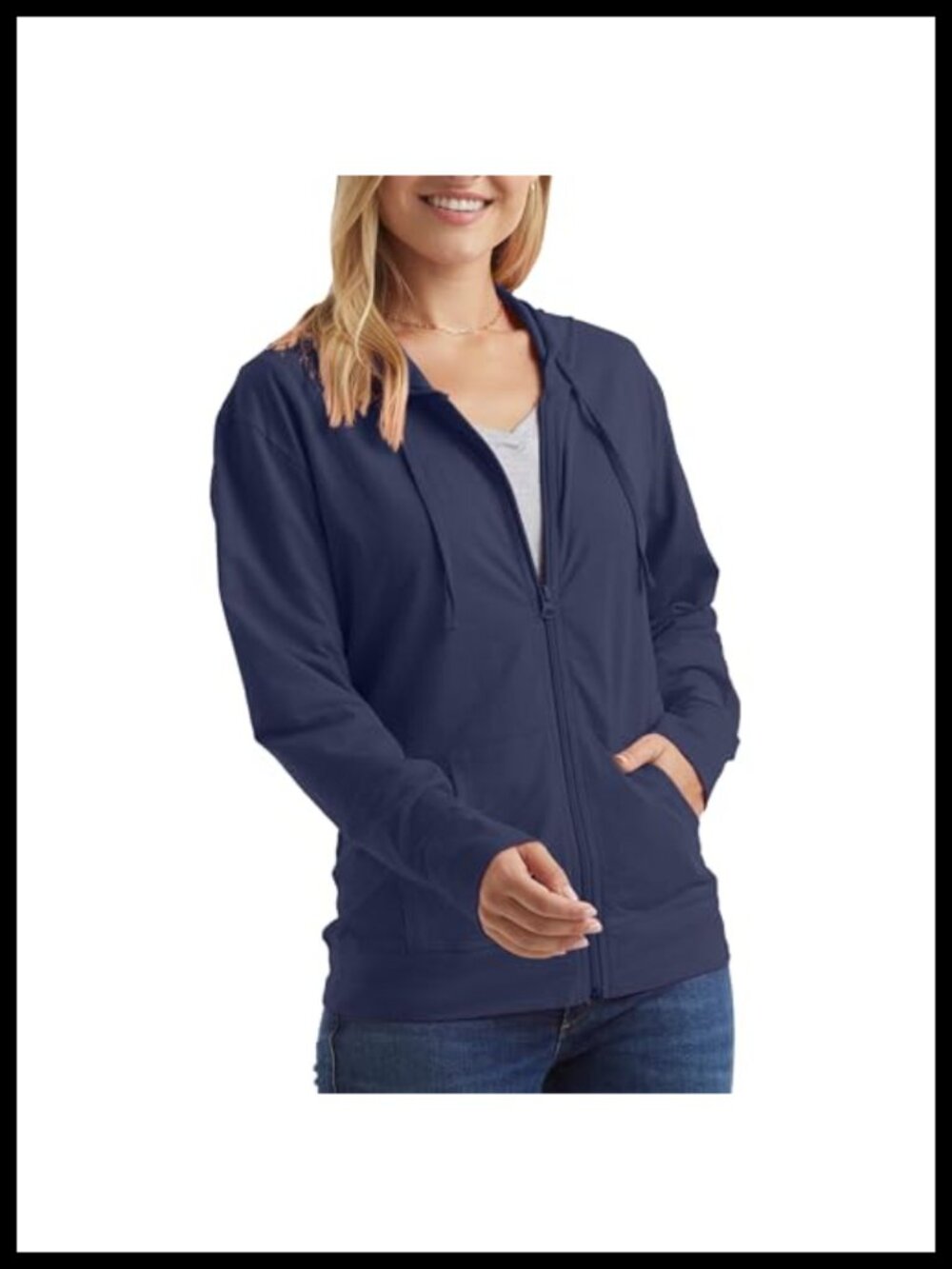 Lightweight Slub Cotton Full Zip Hoodie Textured Zip Up T-Shirt Hoodie